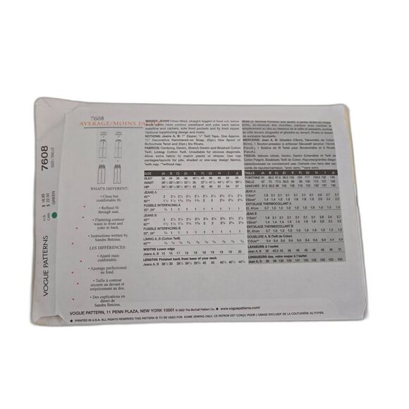 NEW Today's Fit Pants Pattern 7608 Sandra Betzina VTG Women Size A,B,C Sewing - Picture 2 of 2